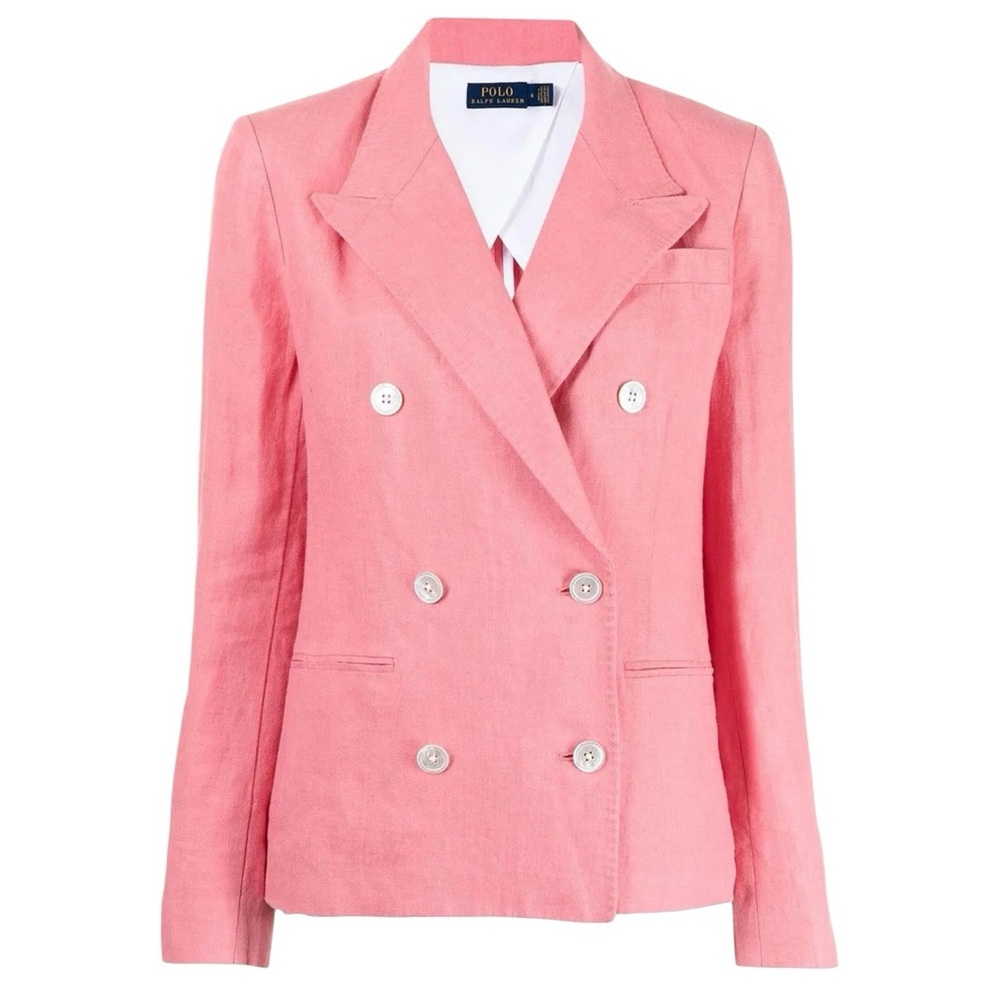 Polo Ralph Lauren‎ Rose Pink Double Breasted Linen Blazer Size 14